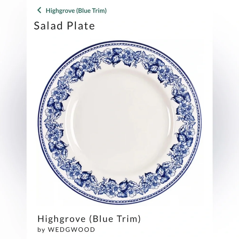 Highgrove Blue Trim Wedgwood for Williams Sonoma, Salad Plate